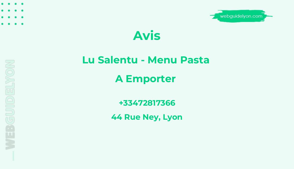 Avis sur Lu Salentu - Menu Pasta A Emporter, Lyon