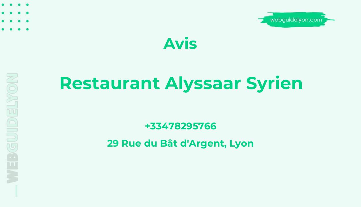 Avis sur Restaurant Alyssaar Syrien, 29 Rue du Bât d'Argent, Lyon
